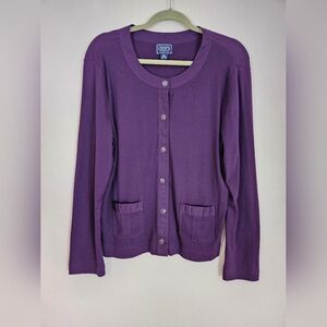 Chaps Womens XL Cardigan cotton button up purple pockets office preppy